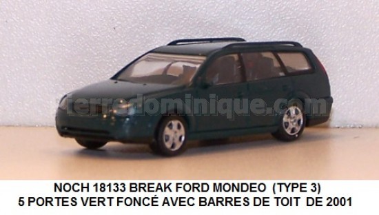 BREAK FORD MONDEO  (TYPE 3) 5 PORTES VERT FONCÉ AVEC BARRES DE TOIT , DE 2001