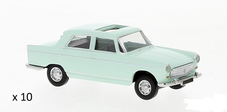 LOT DE 10 PEUGEOT 404 AVEC TOIT OUVERT VERT PALE INTERIEUR NOIRE