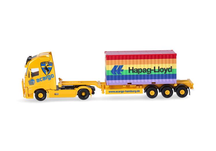 TRACTEUR MERCEDES BENZ VOLVO FH GL XL 2020 ACARGO HAMBOURG AVEC CHASSIS PORTE CONTENEUR 1 20FT HAPAG LLOYD RAINBOW