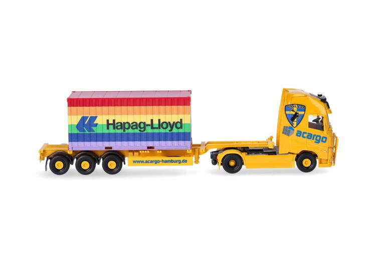 TRACTEUR VOLVO FH GL XL 2020 ACARGO HAMBOURG AVEC CHASSIS PORTE CONTENEUR 1 20FT HAPAG LLOYD RAINBOW