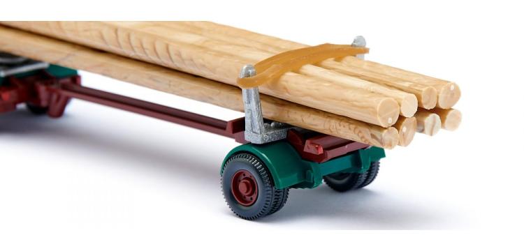 TRACTEUR MB LPS 1317 VERT/BORDEAU AVEC REMORQUE A 1 ESSIEUX CHARGE DE TRONC DE BOIS 1965-76