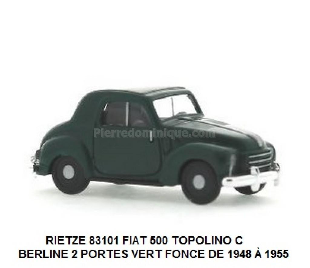 Modèle Réduit Fiat 500 C Topolino Couleur Bordeaux - Échelle HO 1:87, Rietze, Neuf