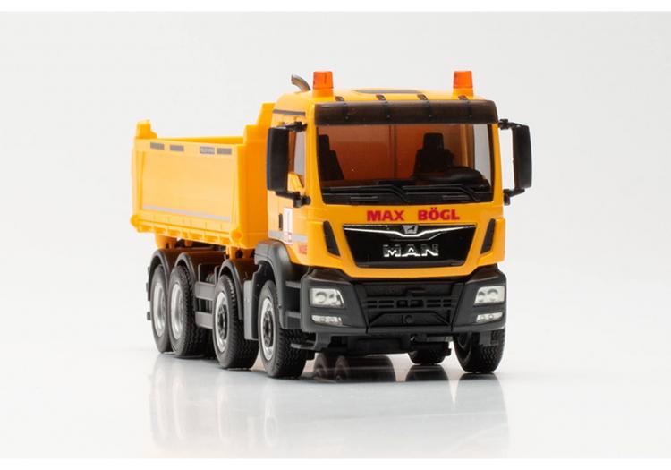 PORTEUR MAN TGS M Euro 6 AVEC BENNE DE CHANTIER ORANGE 4 ESSIEUX MAX BOGL