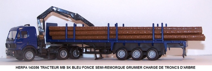 TRACTEUR MB SK BLEU FONCE SEMI-REMORQUE GRUMIER CHARGE DE TRONCS D'ARBRE