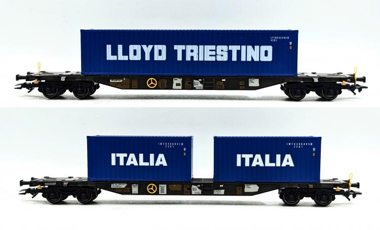 SET DE 2 WAGONS PORTE CONTENERURS TYPE SGNS ITALIA/LLOYD TRIESTINO