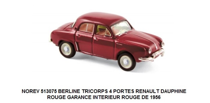 BERLINE TRICORPS 4 PORTES RENAULT DAUPHINE ROUGE GARANCE INTERIEUR ROUGE DE 1956