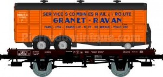 *PROMOS* - WAGON PLAT UFR MONO PORTEUR SNCF + REMORQUE GRANET RAVAN
