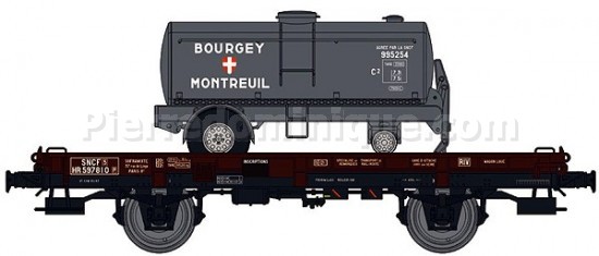 Wagon Mono-porteur UFR avec remorque citerne BOURGEY-MONTREUIL