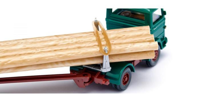 TRACTEUR MERCEDES BENZ MB LPS 1317 VERT/BORDEAU AVEC REMORQUE A 1 ESSIEUX CHARGE DE TRONC DE BOIS 1965-76