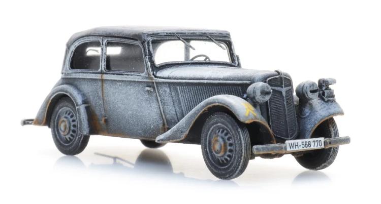 LIMOUSINE CABRIOLET OUVERT ADLER TRUMPF JUNIOR GRIS ARMEE CAMOUFLAGE HIVER