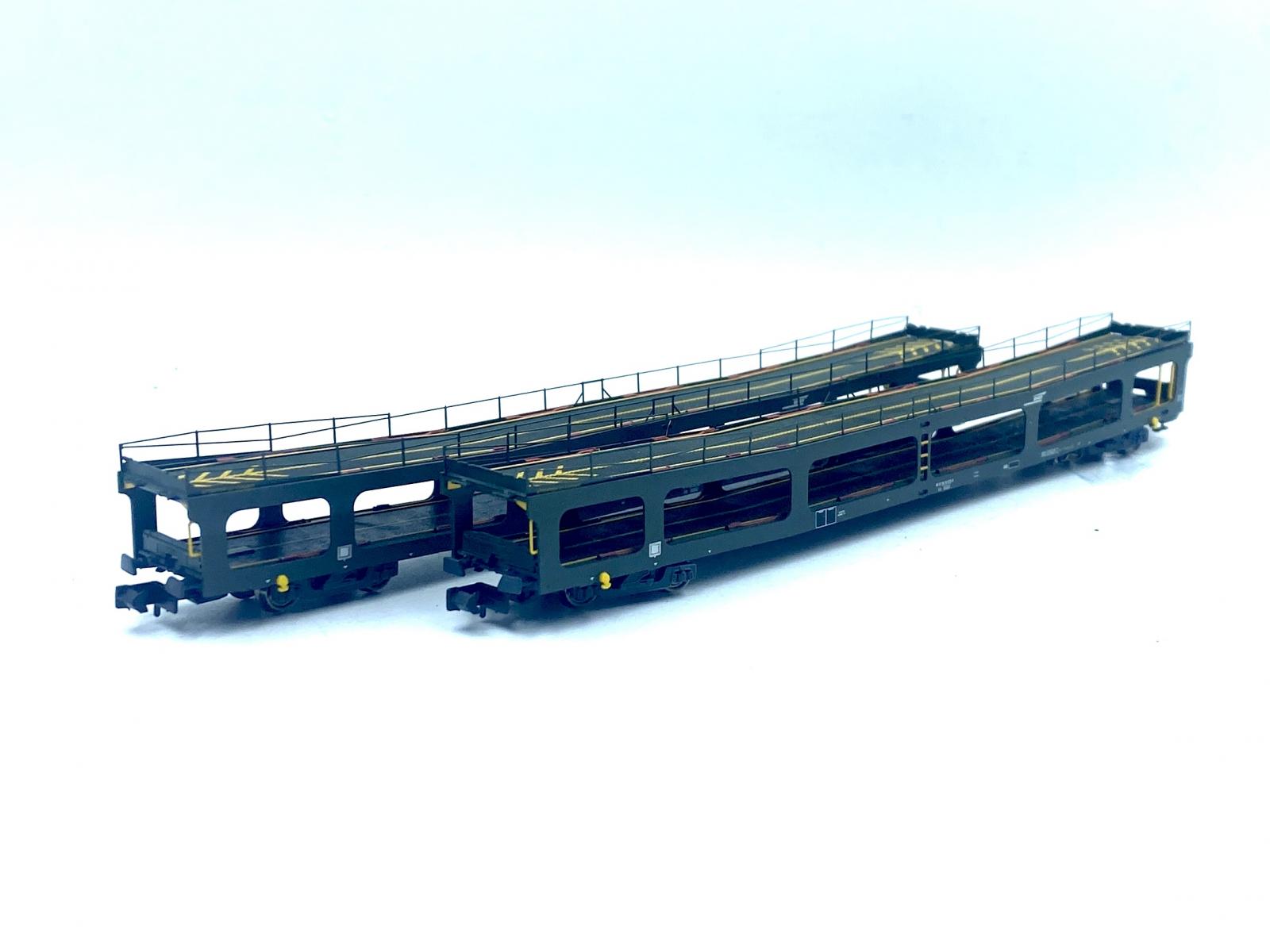 HN4412 ARNOLD N 1:160 / 2 WAGONS SNCF DD DEV 66 PORTE VOITURES LIVREE VERT Ep IV