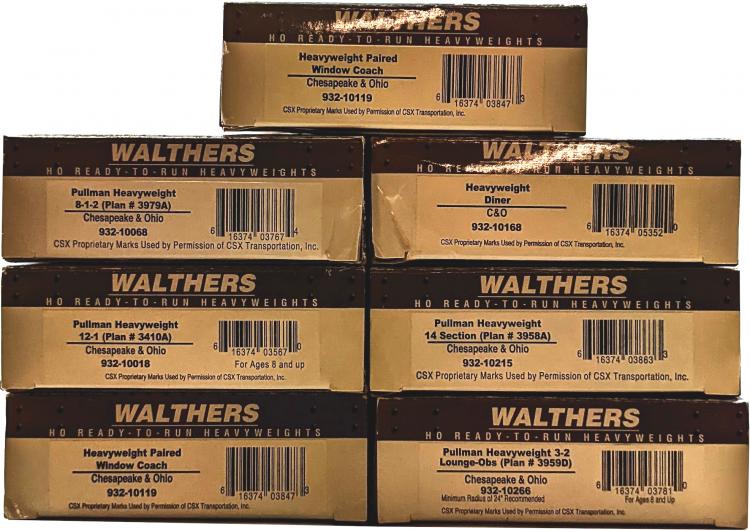 RAME COMPLETE DE 7 ELEMENTS VOITURES VOYAGEURS / FOURGON / VOITURE RESTAURANT CHESAPEAKE AND OHIO