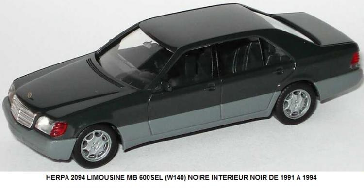 LIMOUSINE MB 600SEL (W140) NOIRE INTERIEUR NOIR DE 1991 A 1994