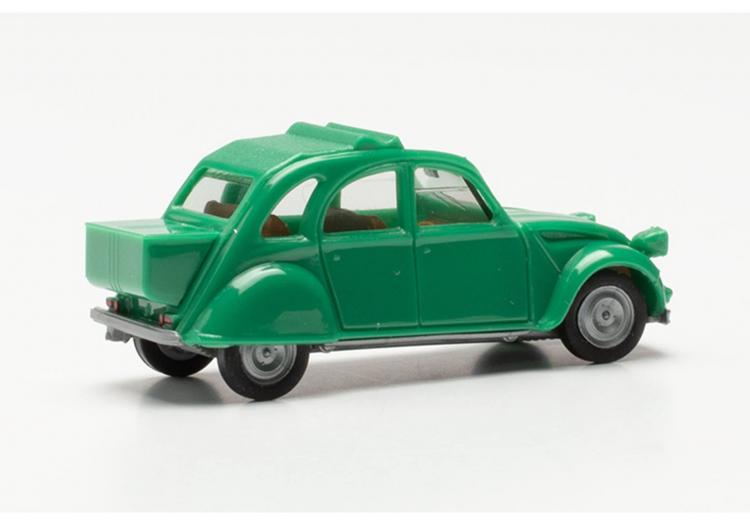 BERLINE 4 PORTES CITROEN 2CV CAPOTE OUVERTE DES ANNÉES 1970 AVEC COFFRE ARRIÈRE VERTE INTÉRIEUR NOIR
