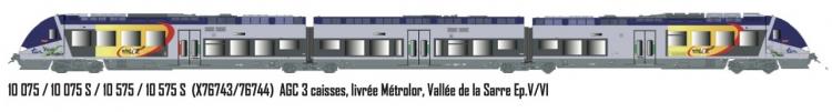AUTOMOTRICE AGC X76743/76744 3 ELEMENTS LIVREE METROLOR VALLEE DE LA SARRE SNCF