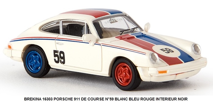 PORSCHE 911 DE COURSE N°59 BLANC BLEU ROUGE INTERIEUR NOIR