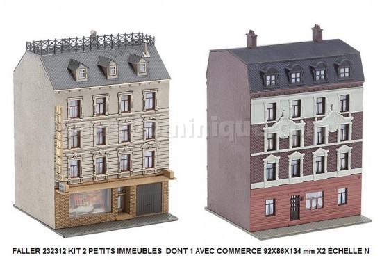 2 KIT 2 PETITS IMMEUBLES  DONT 1 AVEC COMMERCE 92X86X134 mm X2 ÉCHELLE N
