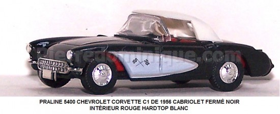 CHEVROLET CORVETTE C1 DE 1956 CABRIOLET FERMÉ NOIR INTÉRIEUR ROUGE HARDTOP BLANC