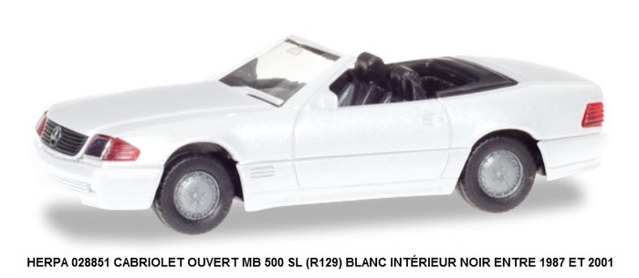 CABRIOLET OUVERT MB 500 SL (R129) BLANC INTÉRIEUR NOIR ENTRE 1987 ET 2001