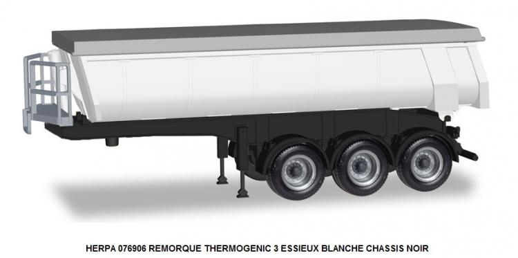REMORQUE THERMOGENIC 3 ESSIEUX BLANCHE CHASSIS NOIR
