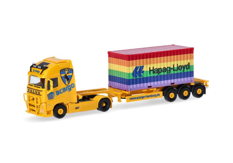 TRACTEUR MERCEDES BENZ VOLVO FH GL XL 2020 ACARGO HAMBOURG AVEC CHASSIS PORTE CONTENEUR 1 20FT HAPAG LLOYD RAINBOW