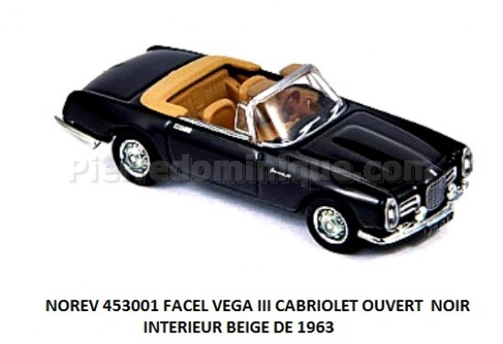 FACEL VEGA III CABRIOLET OUVERT  NOIR  1NTERIEUR BEIGE DE 1963