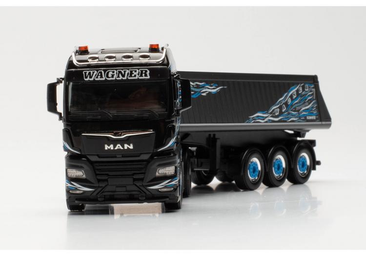 SEMI-REMORQUE MAN TGX GM NOIR BENNE BASCULANTE DE CHANTIER 3 ESSIEUX WAGNER MITTELESCHENBACH