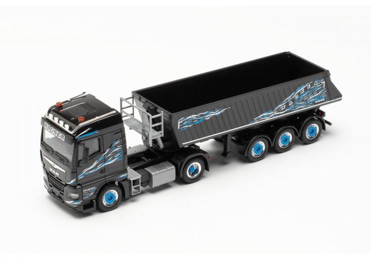 SEMI-REMORQUE MAN TGX GM NOIR BENNE BASCULANTE DE CHANTIER 3 ESSIEUX WAGNER MITTELESCHENBACH