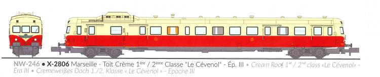 AUTORAIL DIESEL X 2806 MARSELLE 1°CL MIXTE 2°CL LE CEVENOL SNCF - (A RESERVER)
