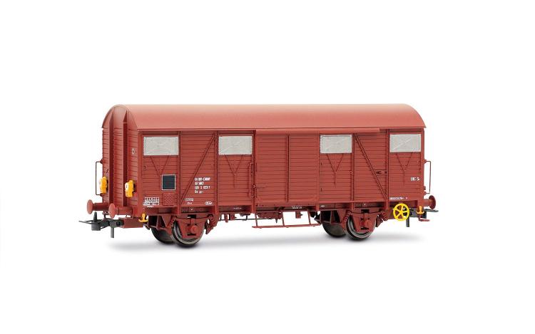COFFRET DE 2 WAGONS A 2 ESSIEUX TYPE GS LIVRE MARRON AVEC FEUX DE FIN DE CONVOI SNCF