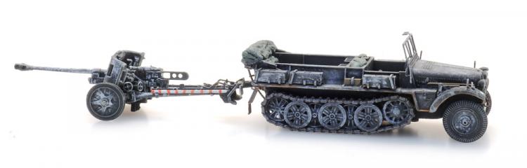 VEHICULE MILITAIRE SDKFZ 10 AVEC CANON ANTI-CHAR PAK 38 CAMOUFLAGE HIVER 1940-45