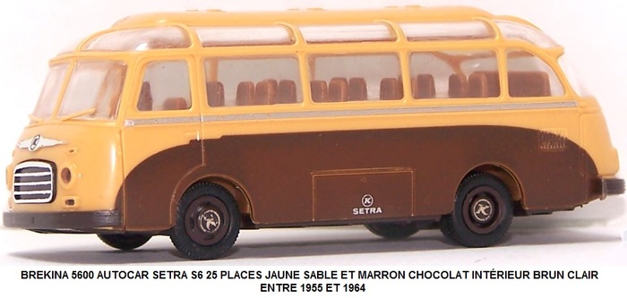 AUTOCAR SETRA S6 25 PLACES JAUNE SABLE ET MARRON CHOCOLAT INTÉRIEUR BRUN CLAIR ENTRE 1955 ET 1964