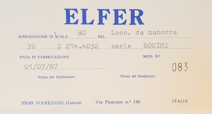 LOCOMOTIVE DIESEL DE MANOEUVRE D214 SERIE SOCIMI FS