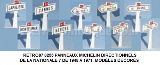 PANNEAUX MICHELIN DIRECTIONNELS DE LA NATIONALE 7  DE 1948 Ã€ 1971, MODÈLES DÉCORÉS