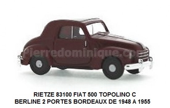 FIAT 500 TOPOLINO C BERLINE 2 PORTES BORDEAUX DE 1948  Ã€ 1955