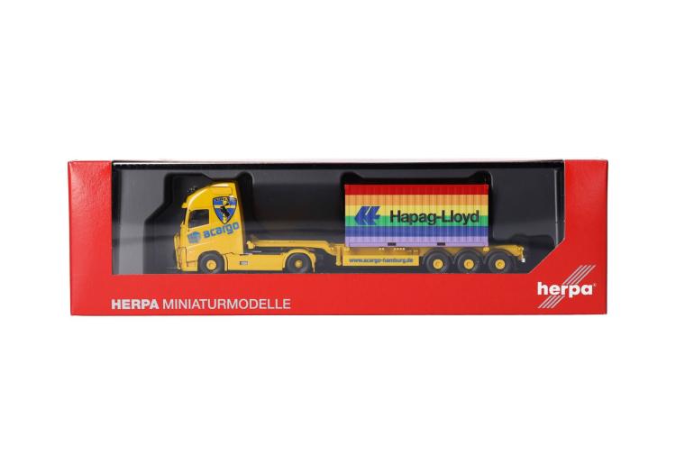TRACTEUR MERCEDES BENZ VOLVO FH GL XL 2020 ACARGO HAMBOURG AVEC CHASSIS PORTE CONTENEUR 1 20FT HAPAG LLOYD RAINBOW
