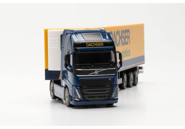 TRACTEUR VOLVO FH GL XL 2020 BLEU MARINE SEMI-REMORQUE FRIGO ( DACHSER FOOD LOGISTICS ) JAUNE