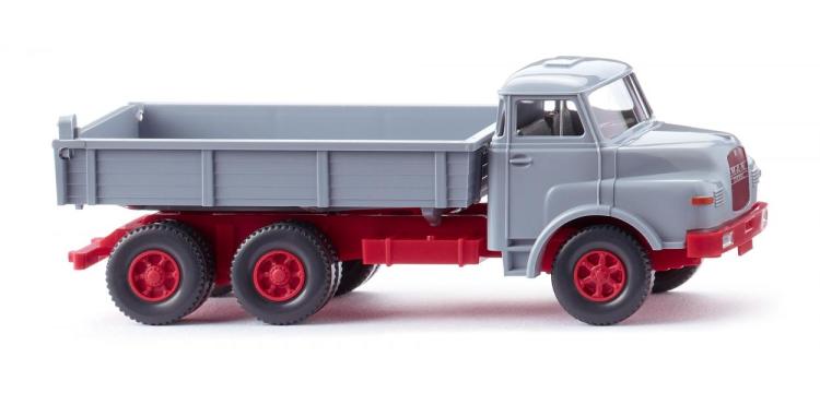 CAMION MAN 3 ESSIEUX PORTEUR BENNE CHANTIER GRIS CLAIR CHASSI ROUGE 1969-94