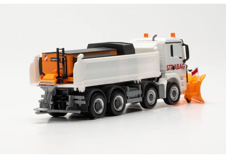 MAN TGS M 4 ESSIEUX PORTEUR BENNE MEILLER BLANC STRABAG AVEC CHASSE NEIGE ET SALEUSE