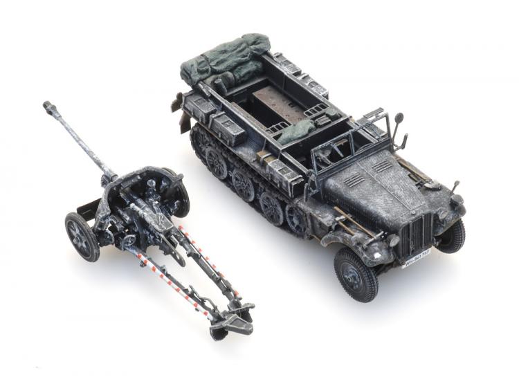 VEHICULE MILITAIRE SDKFZ 10 AVEC CANON ANTI-CHAR PAK 38 CAMOUFLAGE HIVER 1940-45