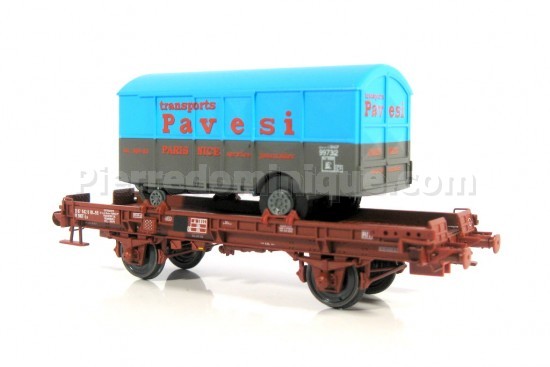 WAGON PLAT UFR SNCF + REMORQUE PAVESI