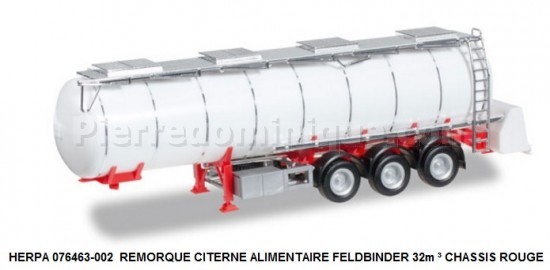 REMORQUE CITERNE ALIMENTAIRE FELDBINDER 32m ³ CHASSIS ROUGE