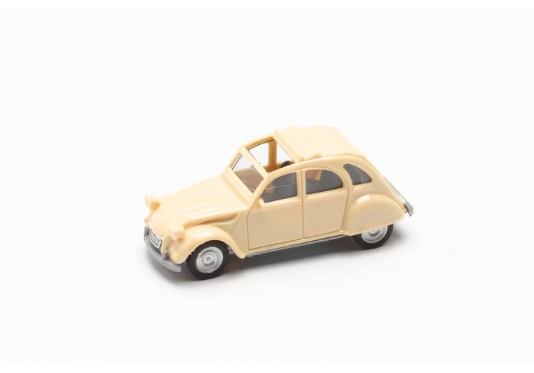 CITROËN 2 CV AVEC TOIT OUVERT, BLANC CRÈME