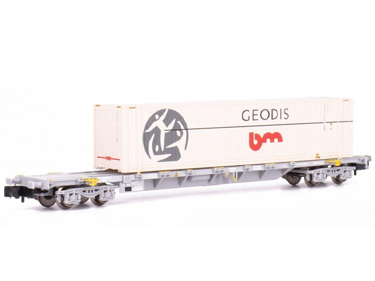 WAGON PORTE CONTENEURS SGSS SNCF + CONTENEUR GEODIS