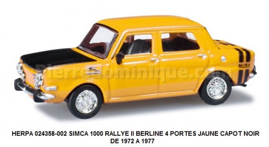 SIMCA 1000 RALLYE II BERLINE 4 PORTES JAUNE CAPOT NOIR DE 1972 A 1977