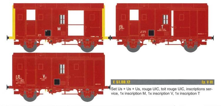 ENSEMBLE DE 3 FOURGONS US ROUGE UIC M, V, T SNCF - SANS FEUX DE FIN DE CONVOI