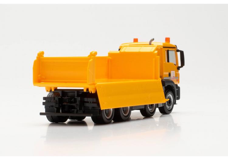 PORTEUR MAN TGS M Euro 6 AVEC BENNE DE CHANTIER ORANGE 4 ESSIEUX MAX BOGL