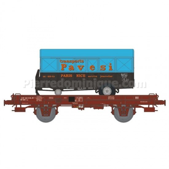 WAGON PLAT UFR SNCF + REMORQUE PAVESI