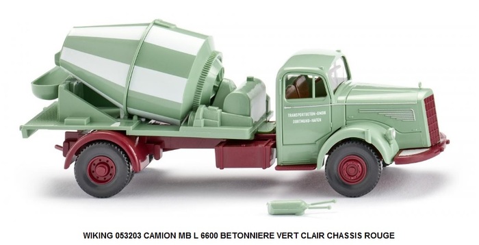 *PROMOS* - CAMION MB L 6600 BETONNIERE VERT CLAIR CHASSIS ROUGE
