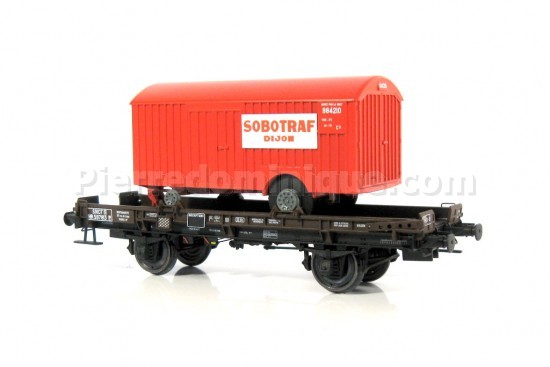 WAGON PLAT UFR SNCF + REMORQUE SOBOTRAF DIJON